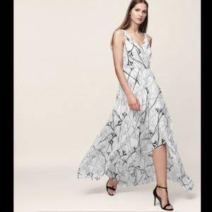 Reiss - White/Grey Printed Chiffon Maxi Dress (US 6)